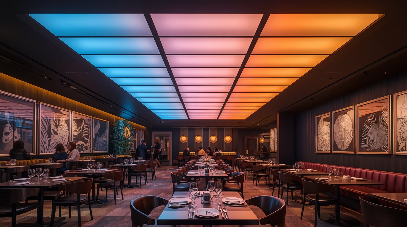 Wealthyiuautomat LED integrated ceiling in a restaurant